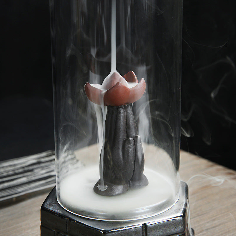 Audora Large Ceramic Backflow Incense Burner with Lotus Design