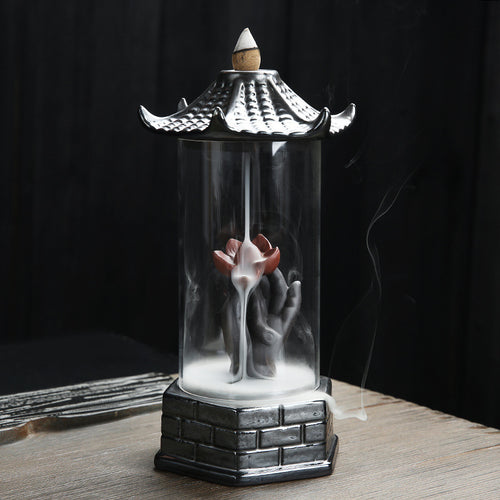 Audora Large Ceramic Backflow Incense Burner with Lotus Design