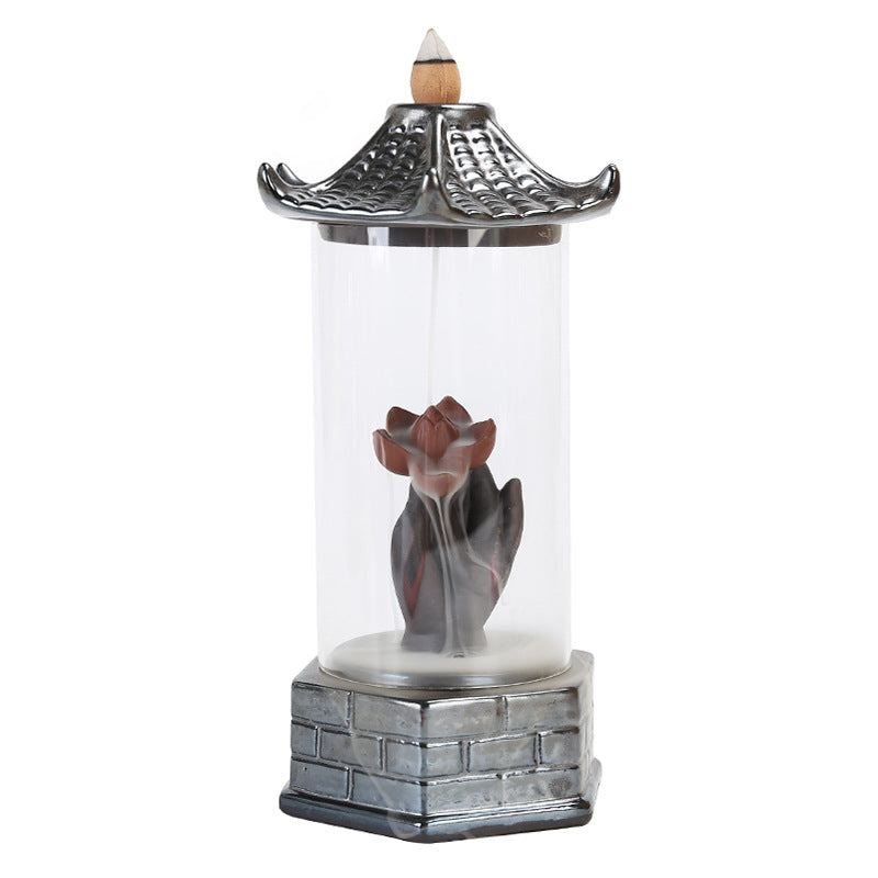 Audora Large Ceramic Backflow Incense Burner with Lotus Design