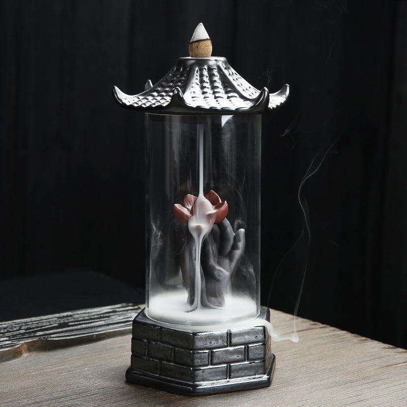 Audora Large Ceramic Backflow Incense Burner with Lotus Design