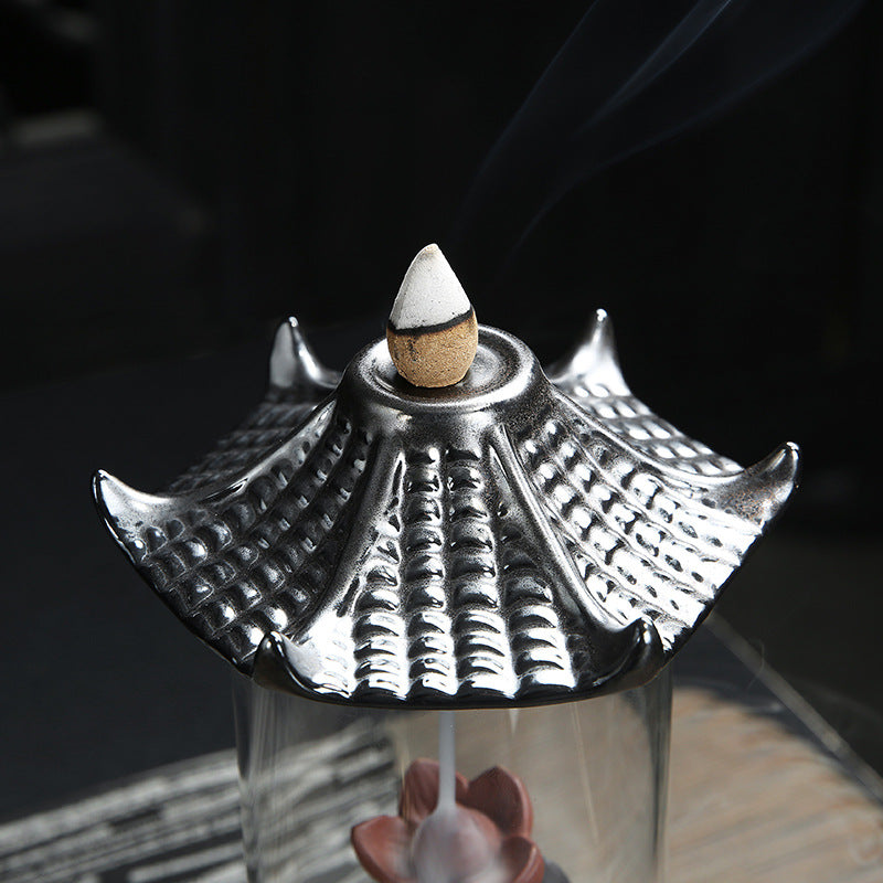Audora Large Ceramic Backflow Incense Burner with Lotus Design